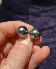 Cabouchon Faux Grey Pearl Stud Pierced Earrings Vintage Costume Jewellery