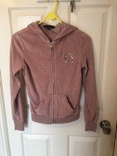 Lipsy pink velour zip up hooded jacket size 4 with pockets