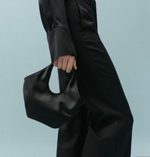 Victoria Beckham x Mango Black Satin Knot Top Handle Bag Short Strap 10.45x9.24