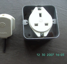 vintage MK Panel Mount White 1 Gang Plug Socket, 13A with metal box surround