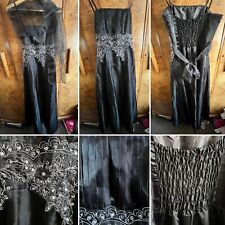 Black Ballgown Prom Bride Wedding Dress Formal Silver Sequins Beads Pleated