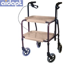 Adjustable Mobility Trolley Hand Brakes Walker Indoor Kitchen 4 Wheels 2 Shelves