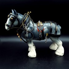 Melba ware Shirehorse, Dray horse Figurine grey harness & tack C1950s-70s L23cm