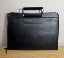 Easy & Go Black Leather Bag Portfolio Documents Lined Case Zip Around W/handles
