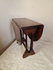 Vintage Solid Mahogany Wooden Drop Leaf Side Sofa Wine Table - Occasional Coffee