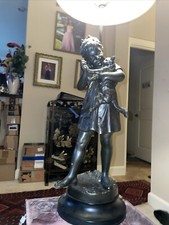 Aristide de Ranieri - Bronzed Spelter Figural Lamp Form of  a Girl With A Cat
