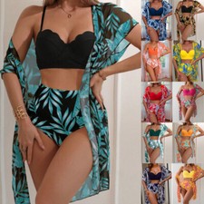 3PCS Tropical Print Bikini Set