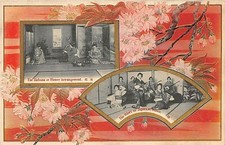 POSTCARD JAPAN - GEISHA - FLOWER ARRANGING - BANCE - MULTI VIEW -  CIRCA 1913