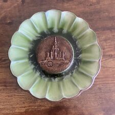 Disney World 50th Retro Green Flower Dish Collector Plate Pottery US Walt Disney