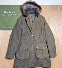 Barbour Bower Parka Jacket With Hood Size 10 Classic Green and tartan Padded 