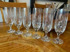 Six Crystal Cut  Champagne / Prosecco Flutes. 7 Inches Tall.