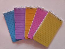 A7 Pocket Note Pads pack of 5 Spiral Multi-coloured Neon Ruled Notebook Notepad