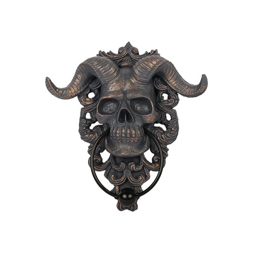 Antique goat horned skull - skull, door