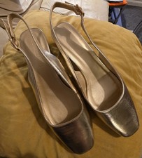 Ladies Gold Slingback Shoes Size 8EEE Wide Fit New Without Box