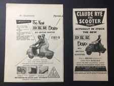 DKR DOVE 147cc SCOOTER 2 x 1957 ORIGINAL B/W ADVERTS