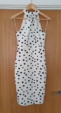 BNWT Chrishell x Lipsy White Mono Spot Halterneck Bodycon Midi Dress Size 12