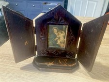 Vintage wooden Triptych religious scratch built icon Stand