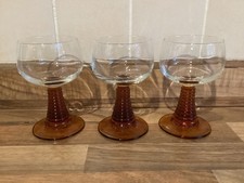 Set Of 3 1970s Vintage Amber Beehive Stem Wine Hock Glasses Retro 70’s