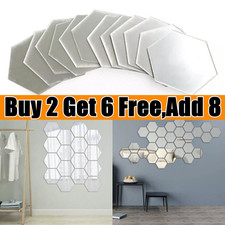 12X 3D Mirror Tiles Mosaic Wall Stickers Self Adhesive Bedroom Art Decal Home UK