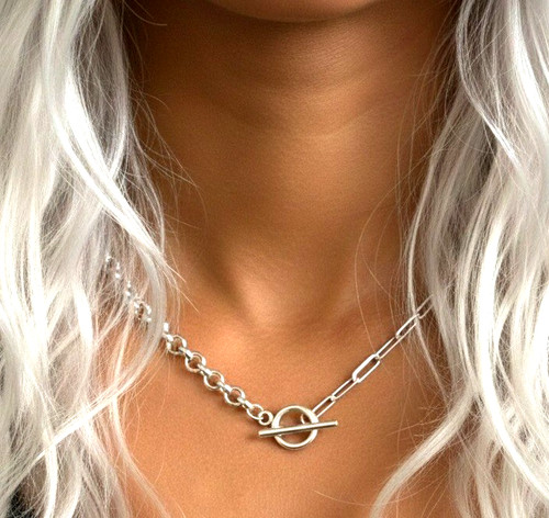 Silver bar necklace - silver, 18"