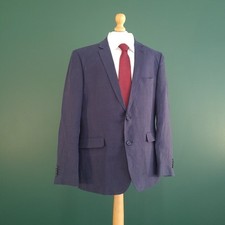 Harry Brown Pure Linen Blazer Men's 42R Navy Blue Single-Breasted Formal Jacket