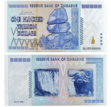 Zimbabwe One Hundred Trillion Dollars Silver Foil Banknote Collectible Gift