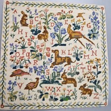 Vintage Wool Tapestry Alphabet Sampler Animals Florals Country Cottage Unframed