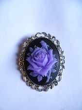 Light Purple Rose Brooch Medieval Pin, Gothic Black Cameo Wedding