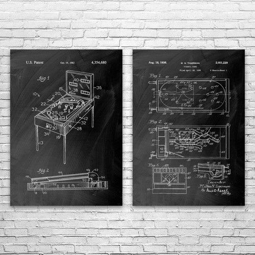 Pinball patent wall art set - patent,