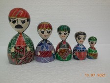  Japanese Wooden Kokeshi Style Dolls ~ A Family of 5  Hand Painted Dolls