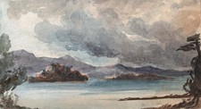 IRISH LOCH LANDSCAPE Small Watercolour Painting c1850 - IRELAND - 19TH CENTURY