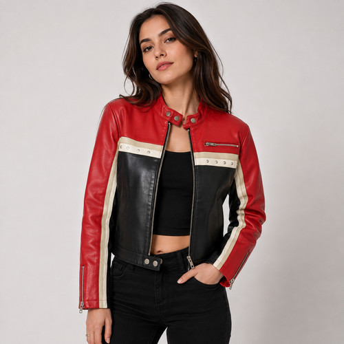 Women red black leather - black,