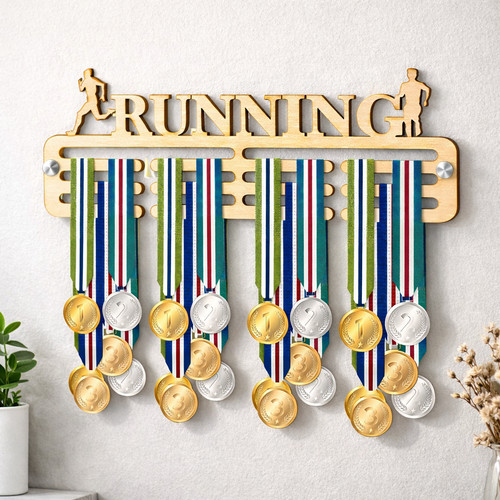 Wooden running medal - wooden, holder