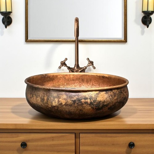 Rustic copper vessel bathroom - rustic,