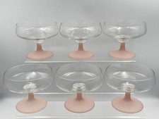 6x Vintage Frosted Pink Stem Glass Champagne Coupe Drinking Glass Wine