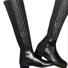 Stuart Weitzman 50/50 Over the Knee OTK Stretch Quilted Boots Black Leather  10