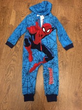 BOYS MARVEL SPIDERMAN ONESIE SPIDER WEBS HOODED XMAS GIFT 2-3 LOUNGE WEAR