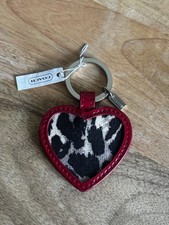 Vintage Y2K Coach Heart-Shaped Mirror Bag Charm / Key Ring– Red Patent & Leopard