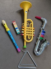Kids Musical Instrument Bundle, Flute, Saxophone, Triangle, Harmonica & Trumpet!