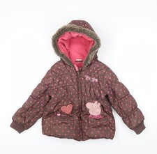 Peppa Pig Girls Brown Puffer Jacket, Hooded, Age 3-4 Years