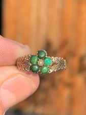 9ct gold green turquoise seed pearl ring Georgian 18th century