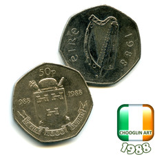 An IRISH 1988 FIFTY PENCE 50p 'Dublin Millennium' coin, 37 Years Old!