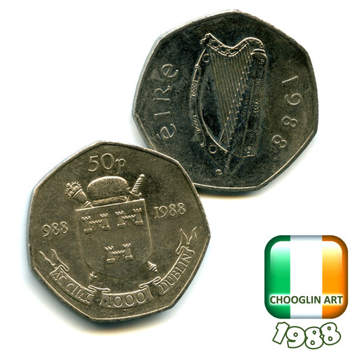 Irish 1988 fifty pence 50p - fifty,
