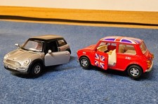 Two Classic Mini Cooper Car Models with Removable Stand and Union Jack - WELLY