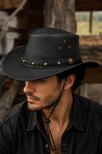 100 real leather cowboy hat - leather,
