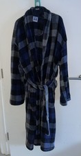 MAJESTIC INTERNATIONAL NAVY CHECKERED MEN'S FLEECE BATH ROBE DRESSING GOWN L XL