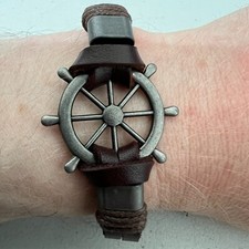 Brown leather ship wheel - brown,