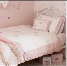 Laura Ashley Bella Butterfly Pink Single Duvet Cover Pillow & fitted sheet