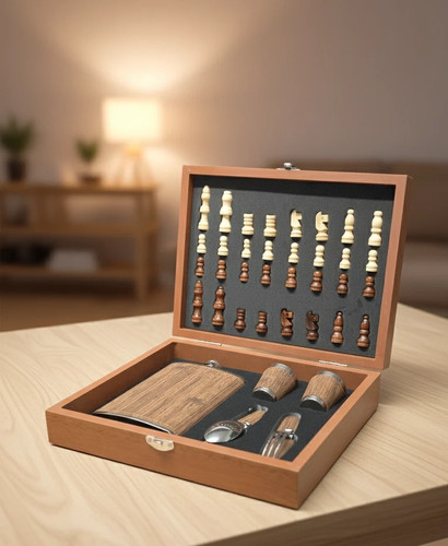Wooden chess flask gift set - &,