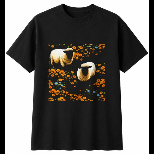 Suffolk sheep with flowers - sheep,